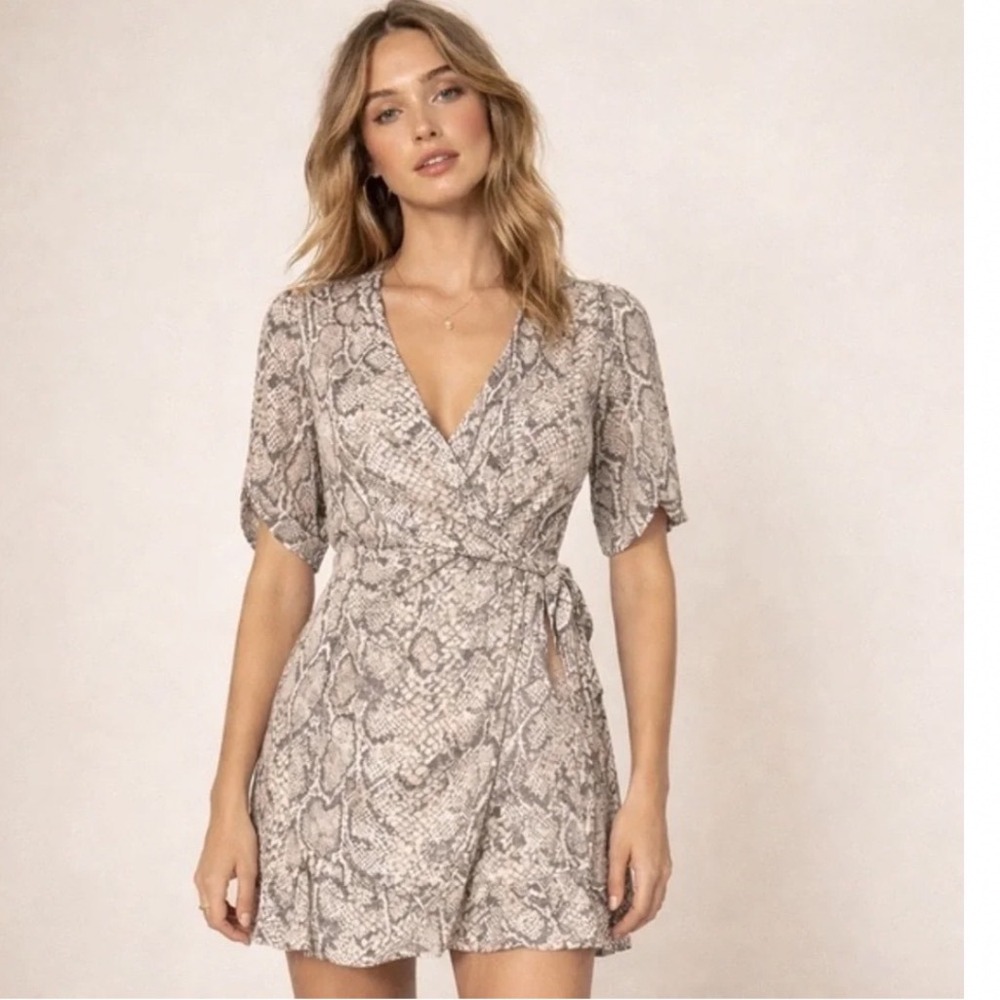 Reformation Monica Snakeskin Print Wrap Mini Dress Short Sleeve V-Neck Medium